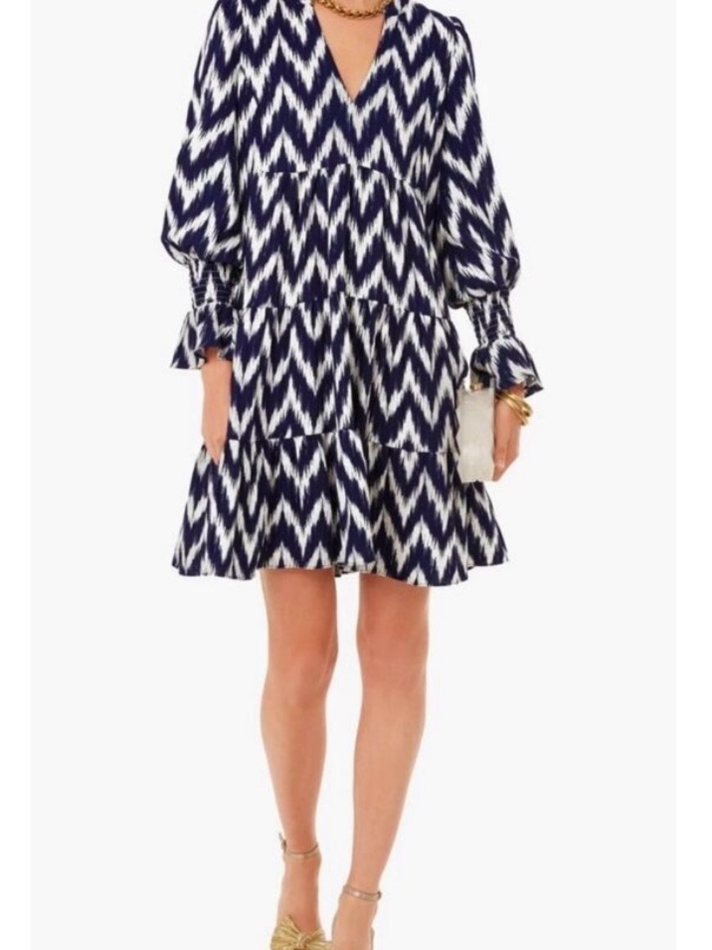 Tuckernuck Pomander Place Navy and White Tiered  Mini Dress